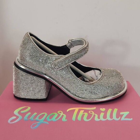 Dolls Kill Desire Me Rhinestone Mary Janes - Silver Women's Size 7 M - Picture 1 of 9